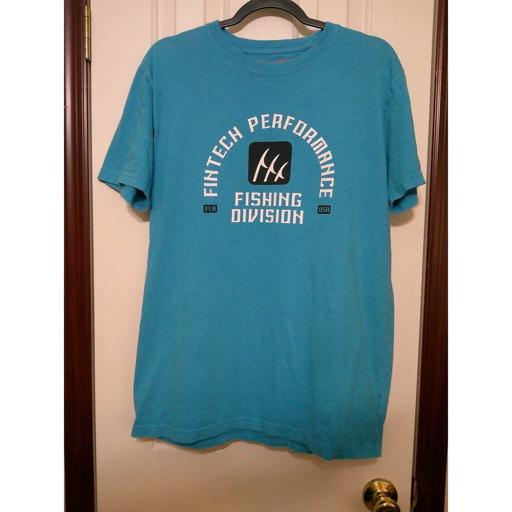 Fintech Performance Fishing Division Mens Large Blue Graphic T-Shirt Cotton L‎